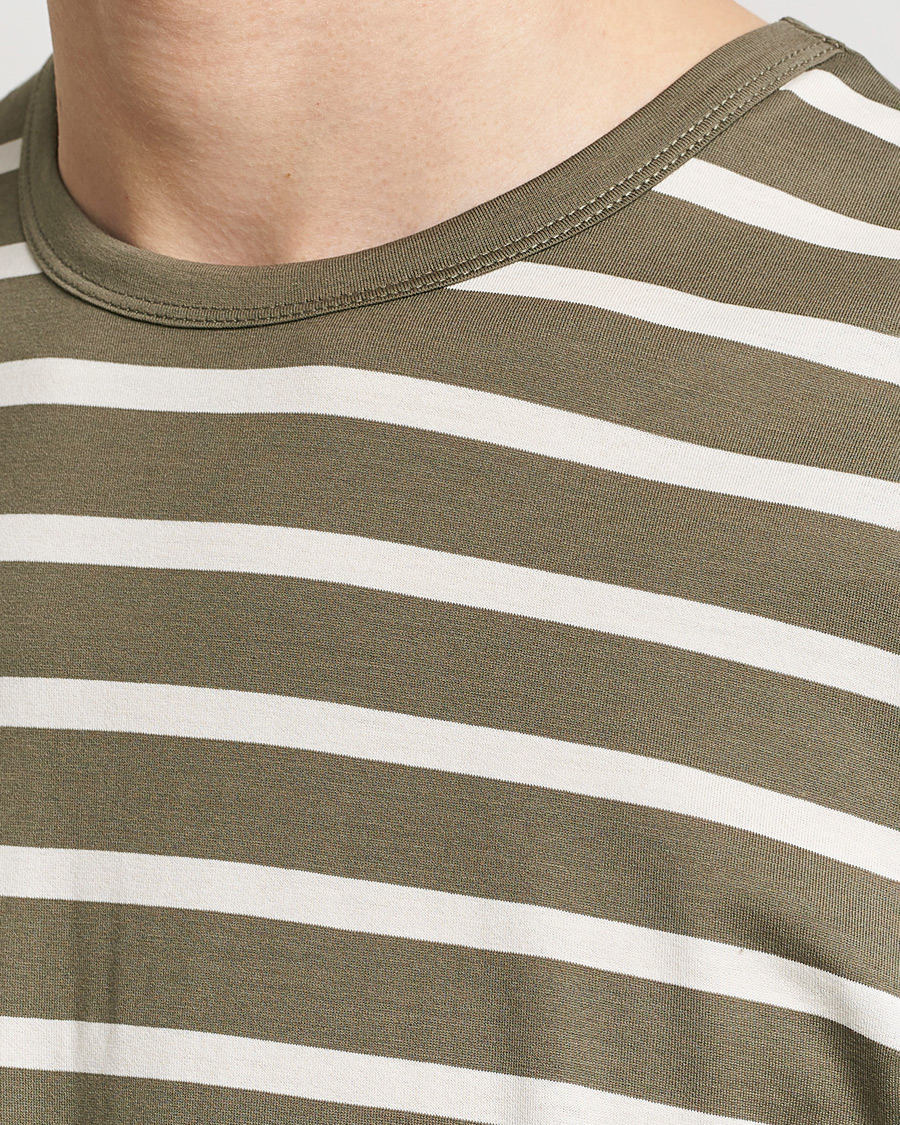 Men | T-Shirts | Sunspel | Striped Crew Neck Cotton Tee Khaki