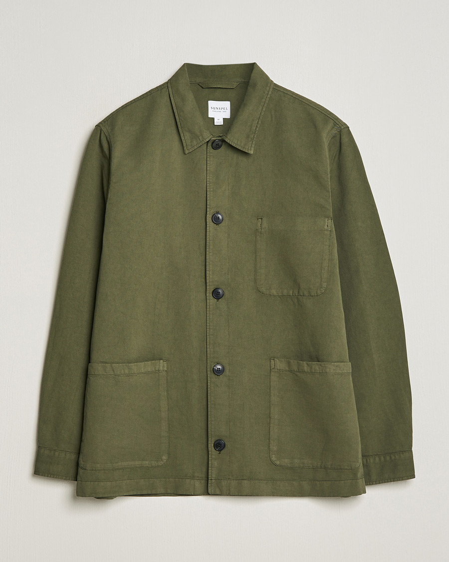 Men | Shirts | Sunspel | Twin Pocket Cotton/Linen Jacket Khaki