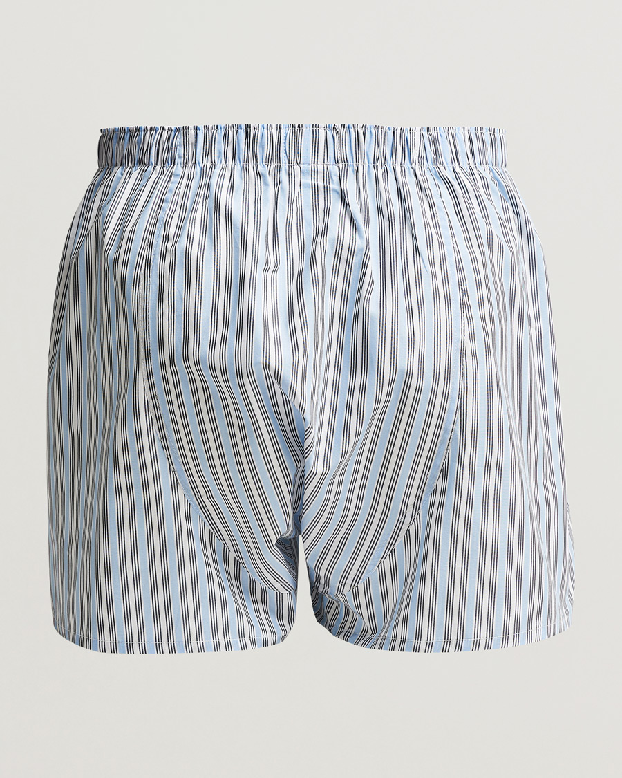 Men | Underwear & Socks | Sunspel | Classic Woven Cotton Boxer Shorts Blue Mix Stripe