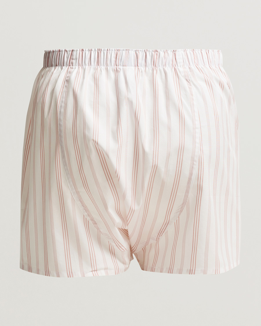 Men | Underwear & Socks | Sunspel | Classic Woven Cotton Boxer Shorts Pale Pink Stripe