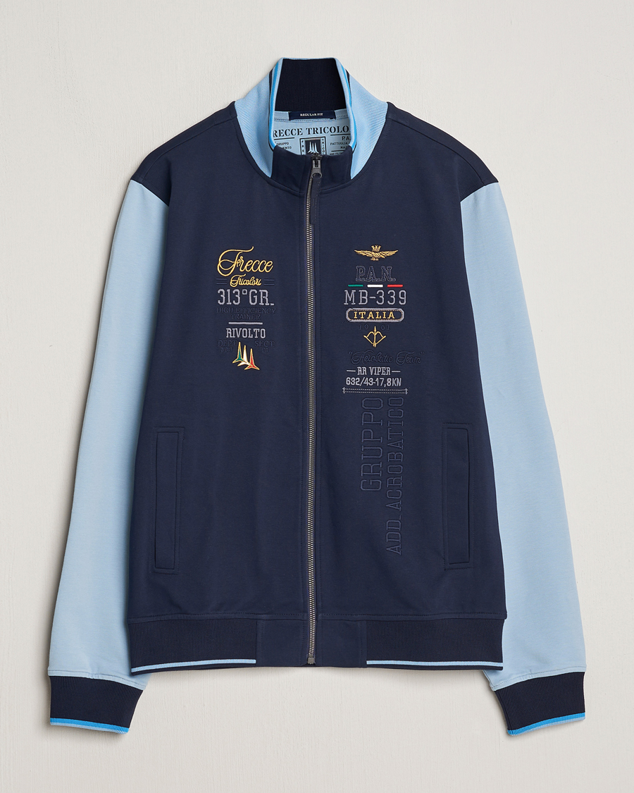 Men | Sweaters & Knitwear | Aeronautica Militare | Full Zip Sweater Navy/Glacier Blue