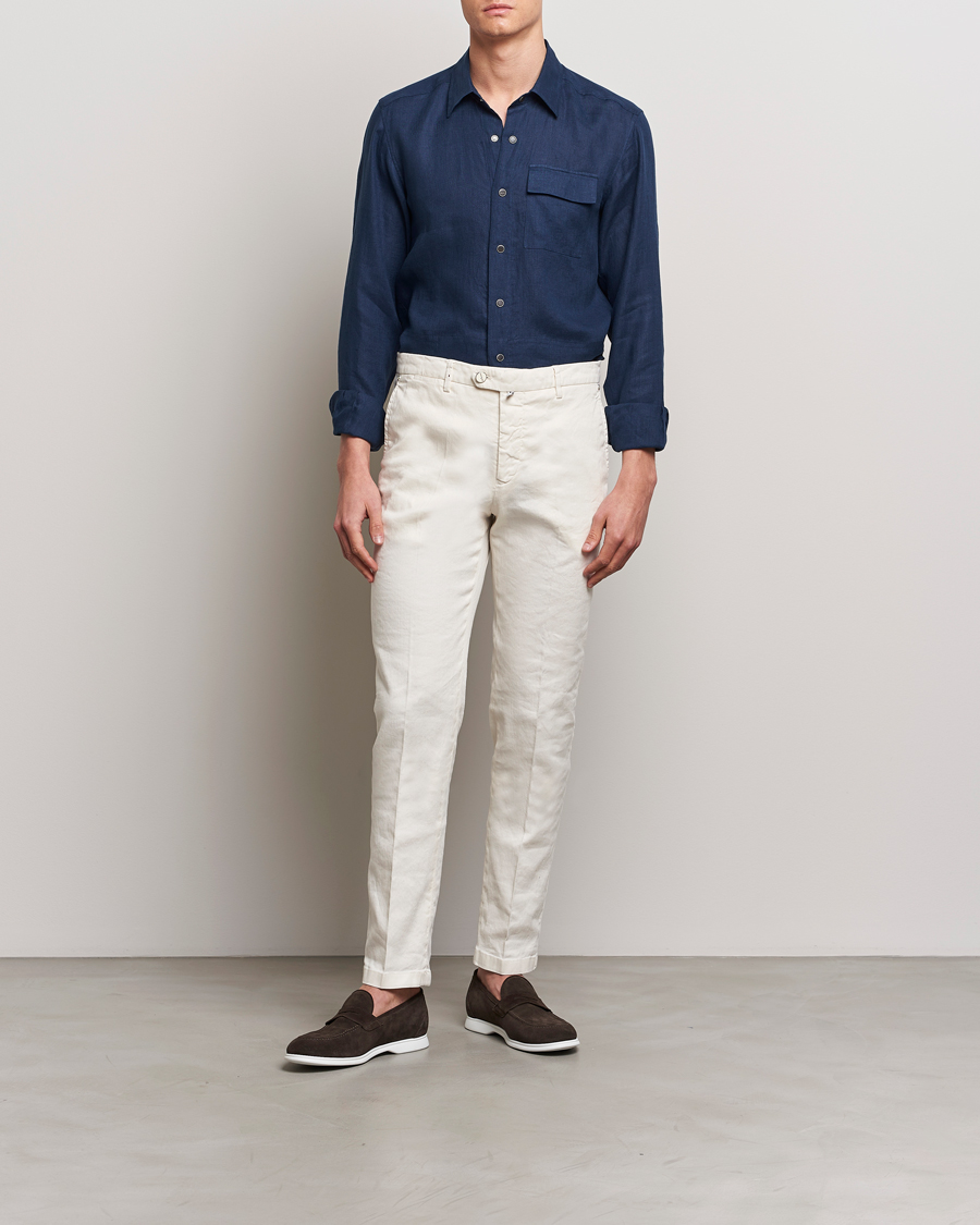 Men | Shirts | Kiton | Pure Linen Overshirt Dark Blue