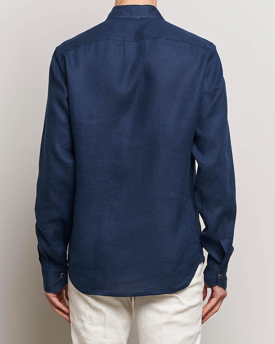 Men | Shirts | Kiton | Pure Linen Overshirt Dark Blue