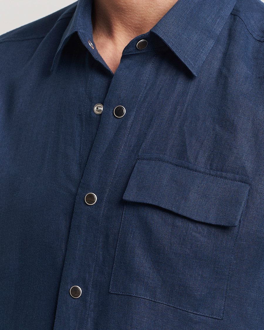 Men | Shirts | Kiton | Pure Linen Overshirt Dark Blue