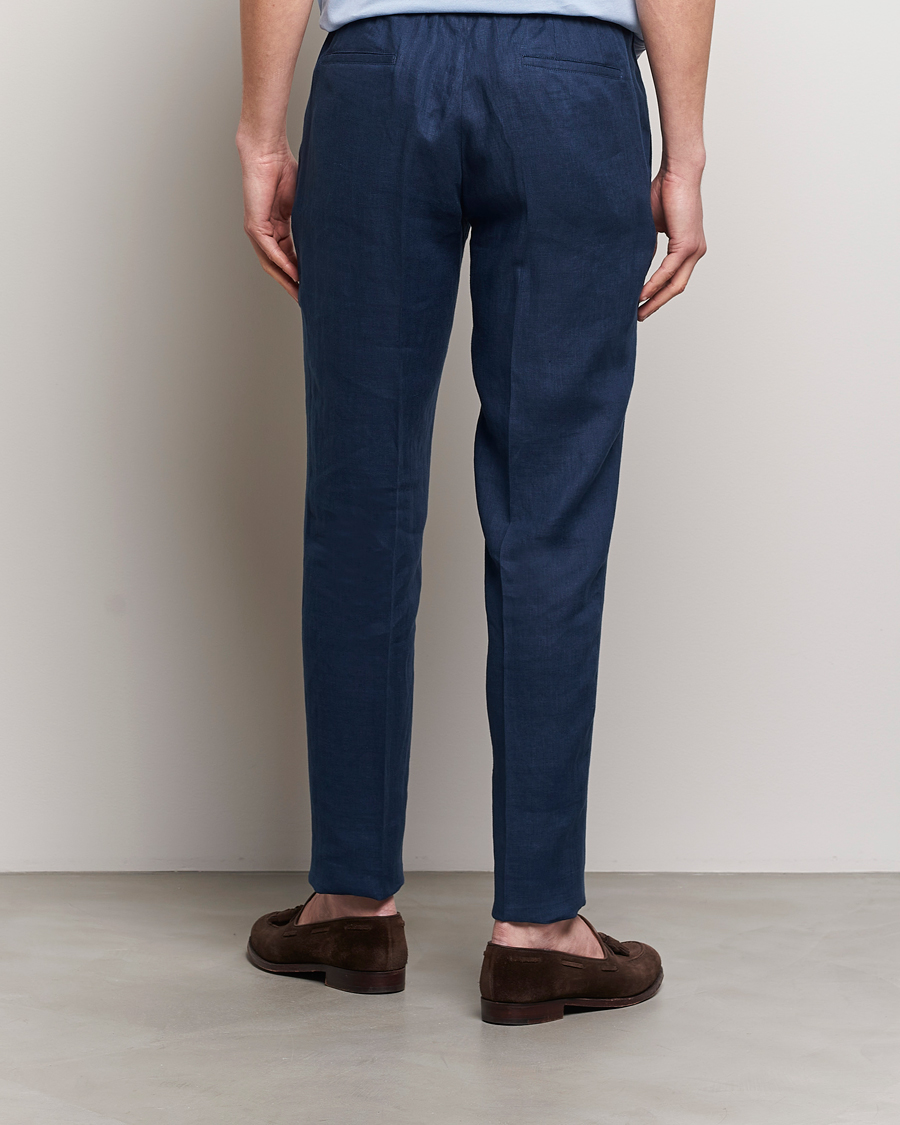 Men | Trousers | Kiton | Pure Linen Drawstring Trousers Dark Blue