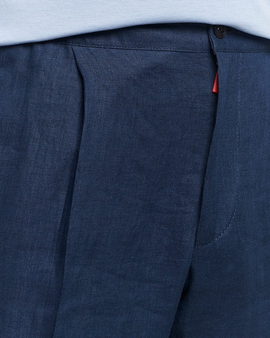 Men | Trousers | Kiton | Pure Linen Drawstring Trousers Dark Blue