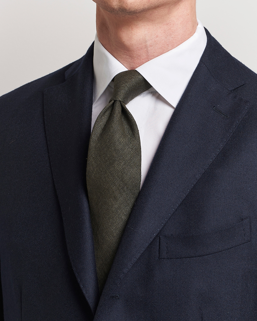 Men | Ties | Amanda Christensen | Amanda ChristensenHopsack Linen 8cm TieDark Olive
