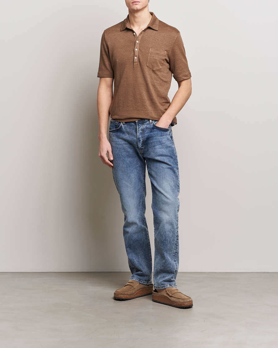 Men | Polo Shirts | Massimo Alba | Wembley Linen Polo Dark Brown