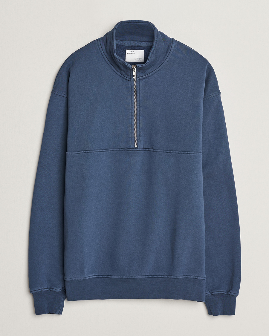 Men | Sweaters & Knitwear | Colorful Standard | Classic Organic Half-Zip Petrol Blue