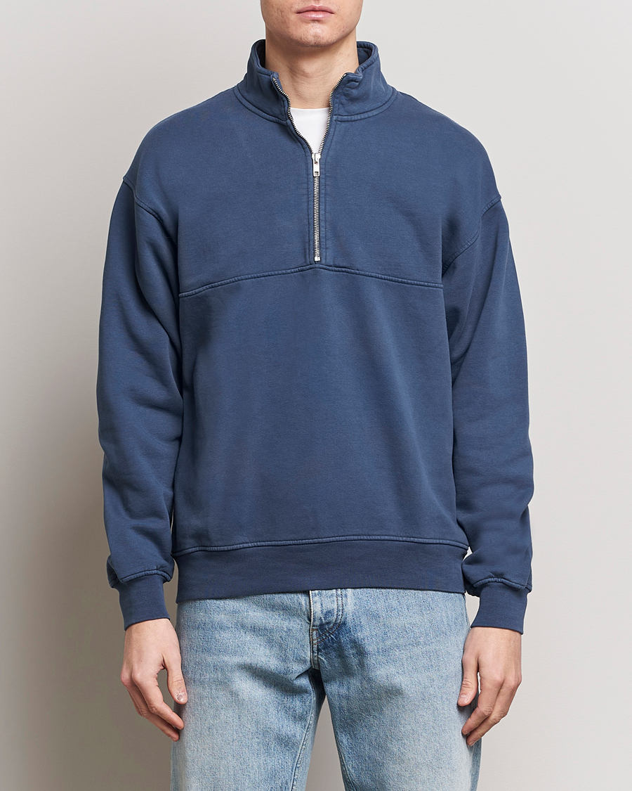 Men | Sweaters & Knitwear | Colorful Standard | Classic Organic Half-Zip Petrol Blue