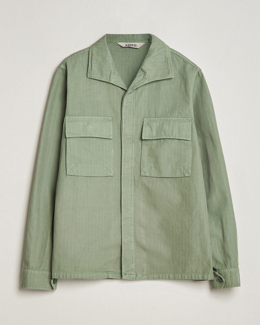 Men | Coats & Jackets | Aspesi | Cotton Herringbone Shirt Jacket Sage