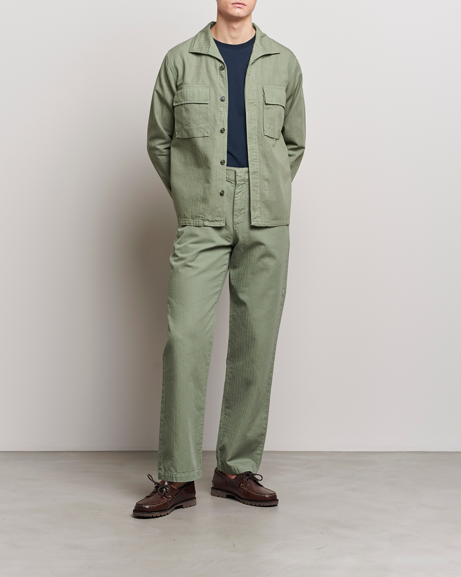 Men | Coats & Jackets | Aspesi | Cotton Herringbone Shirt Jacket Sage