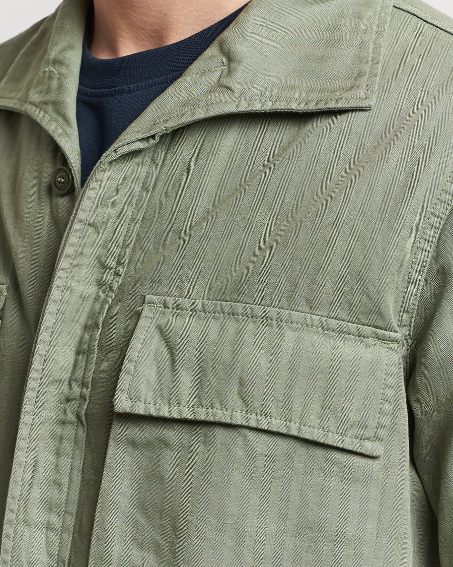 Men | Coats & Jackets | Aspesi | Cotton Herringbone Shirt Jacket Sage