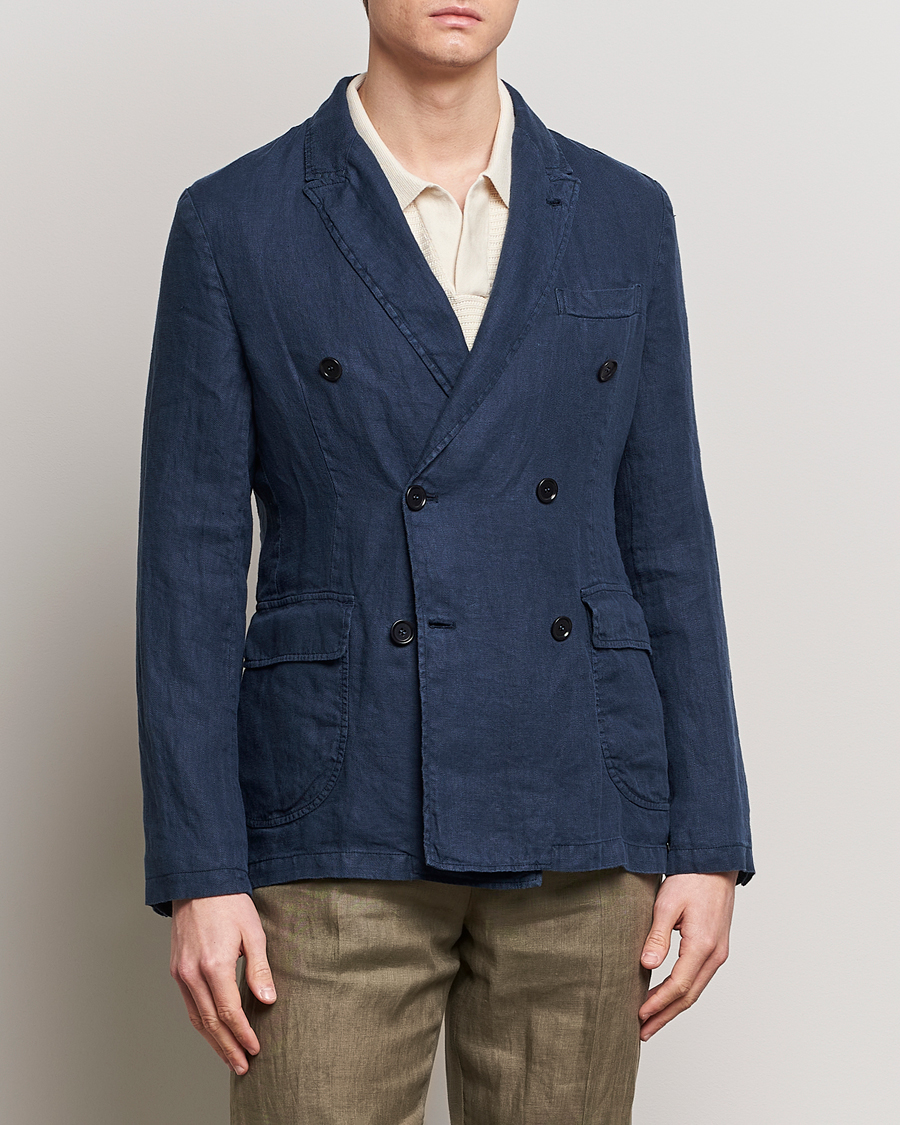 Men | Blazers | Aspesi | Sugimoto Double Breasted Hemp Blazer Navy