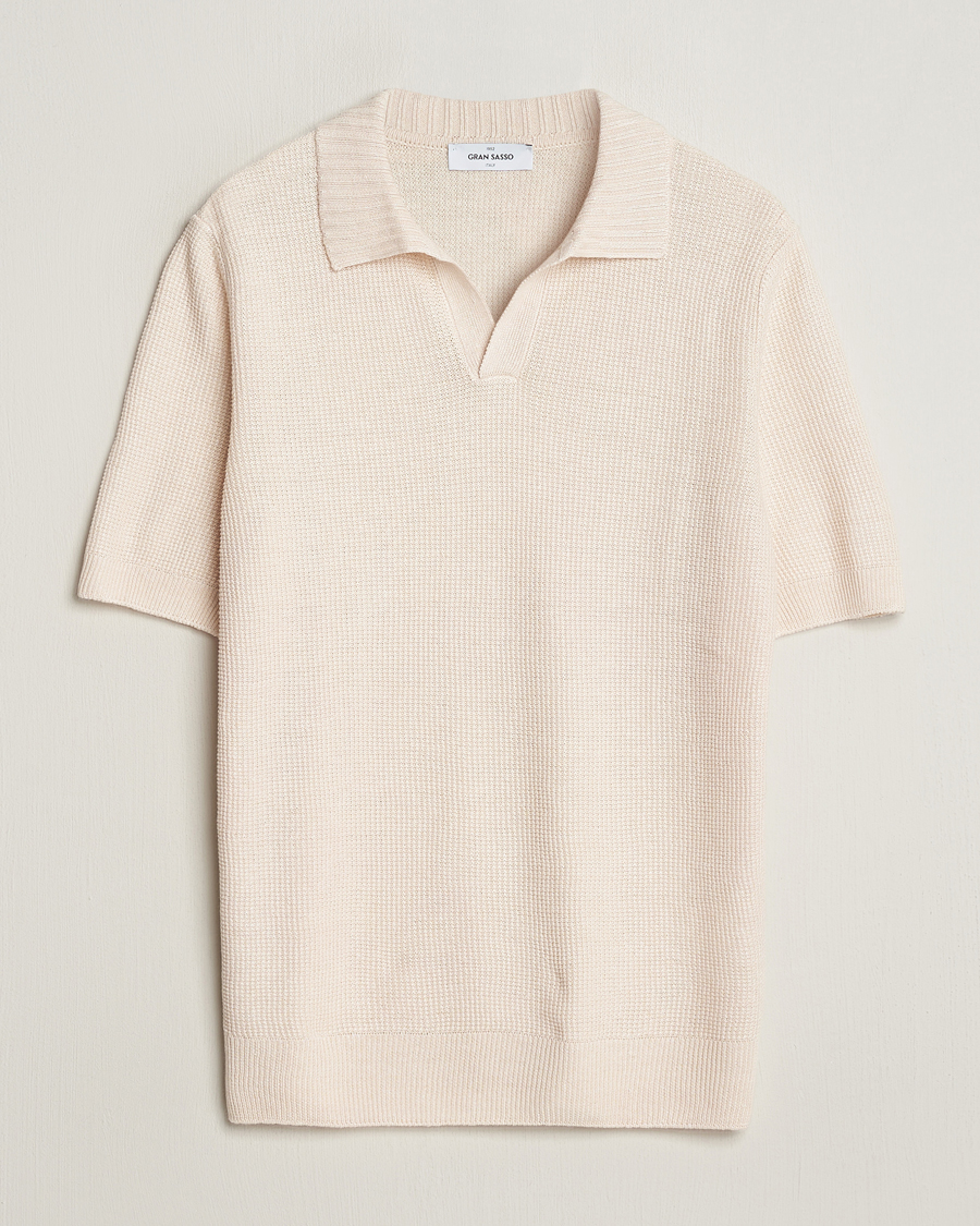 Men | Polo Shirts | Gran Sasso | Linen/Cotton Open Collar Polo Cream