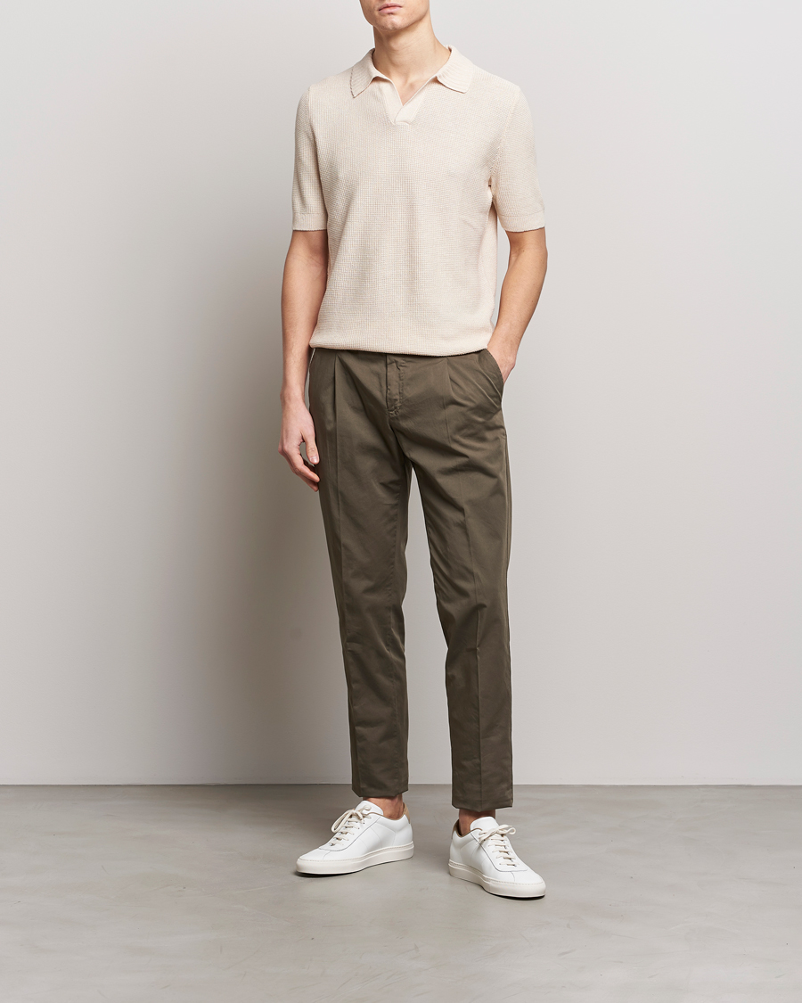 Men | Polo Shirts | Gran Sasso | Linen/Cotton Open Collar Polo Cream