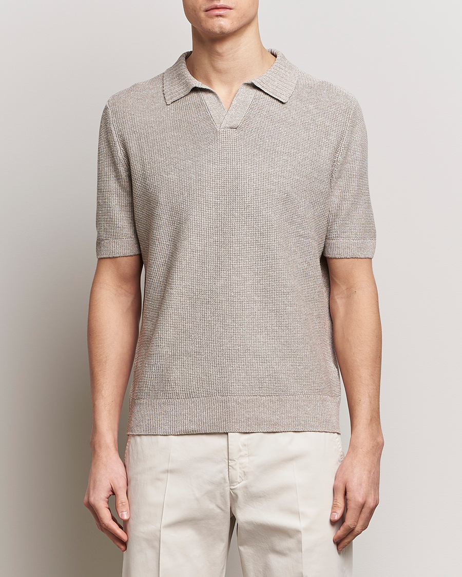 Men | Polo Shirts | Gran Sasso | Linen/Cotton Open Collar Polo Beige Melange