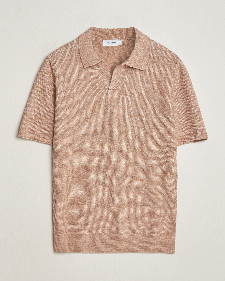 Men | Polo Shirts | Gran Sasso | Linen/Cotton Open Collar Polo Rust Melange