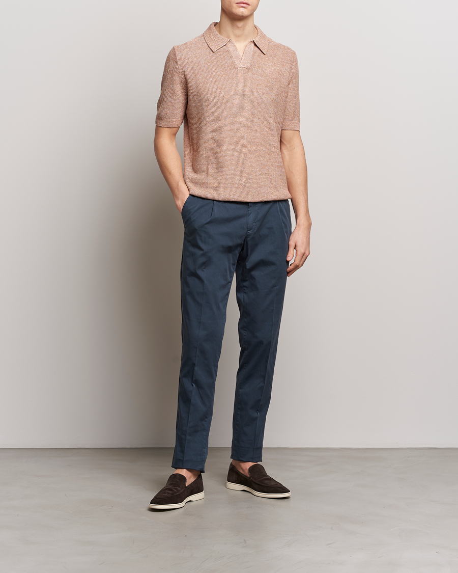 Men | Polo Shirts | Gran Sasso | Linen/Cotton Open Collar Polo Rust Melange