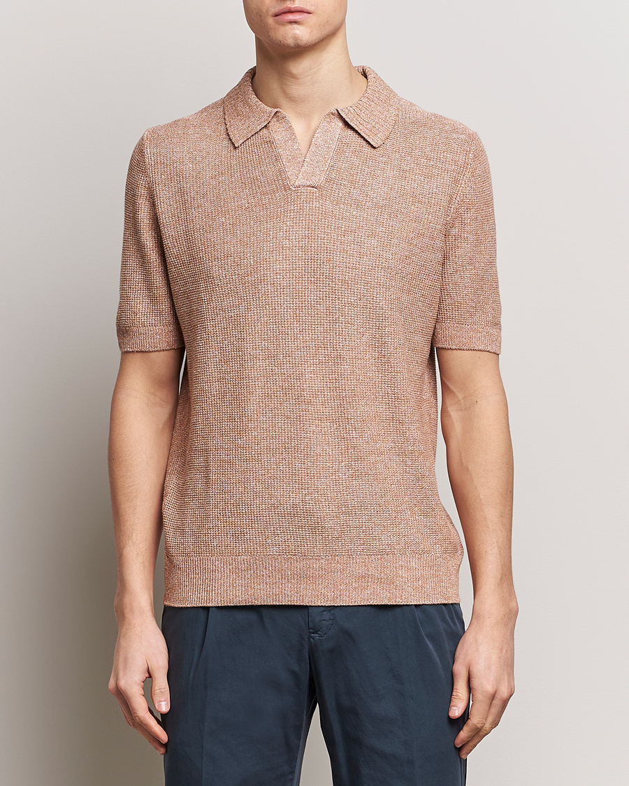 Men | Polo Shirts | Gran Sasso | Linen/Cotton Open Collar Polo Rust Melange