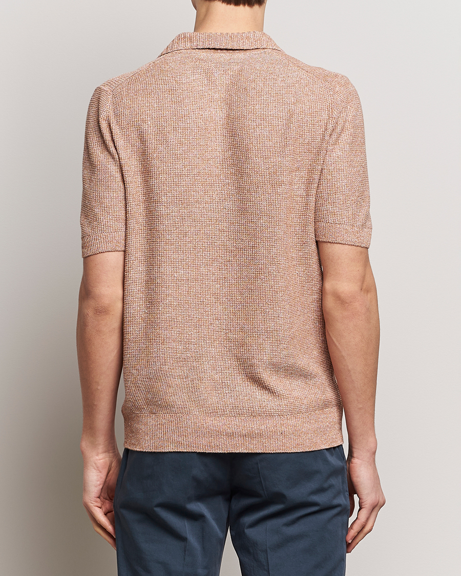 Men | Polo Shirts | Gran Sasso | Linen/Cotton Open Collar Polo Rust Melange