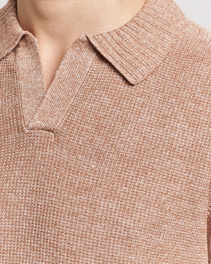 Men | Polo Shirts | Gran Sasso | Linen/Cotton Open Collar Polo Rust Melange