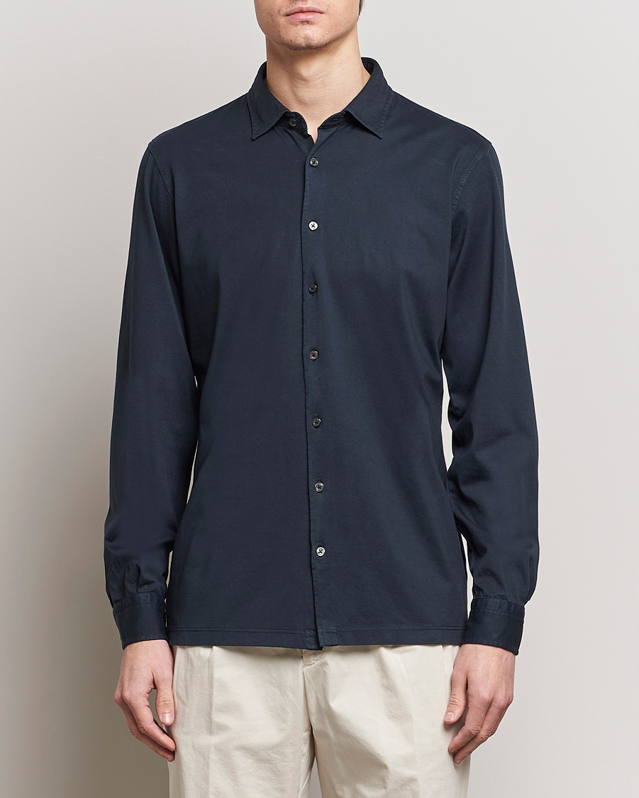 Men | Shirts | Gran Sasso | Washed Cotton Jersey Shirt Navy