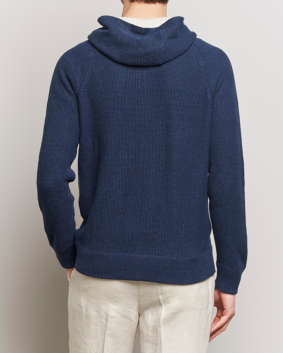 Men | Sweaters & Knitwear | Gran Sasso | Linen/Cotton Knitted Hooded Full Zip Navy