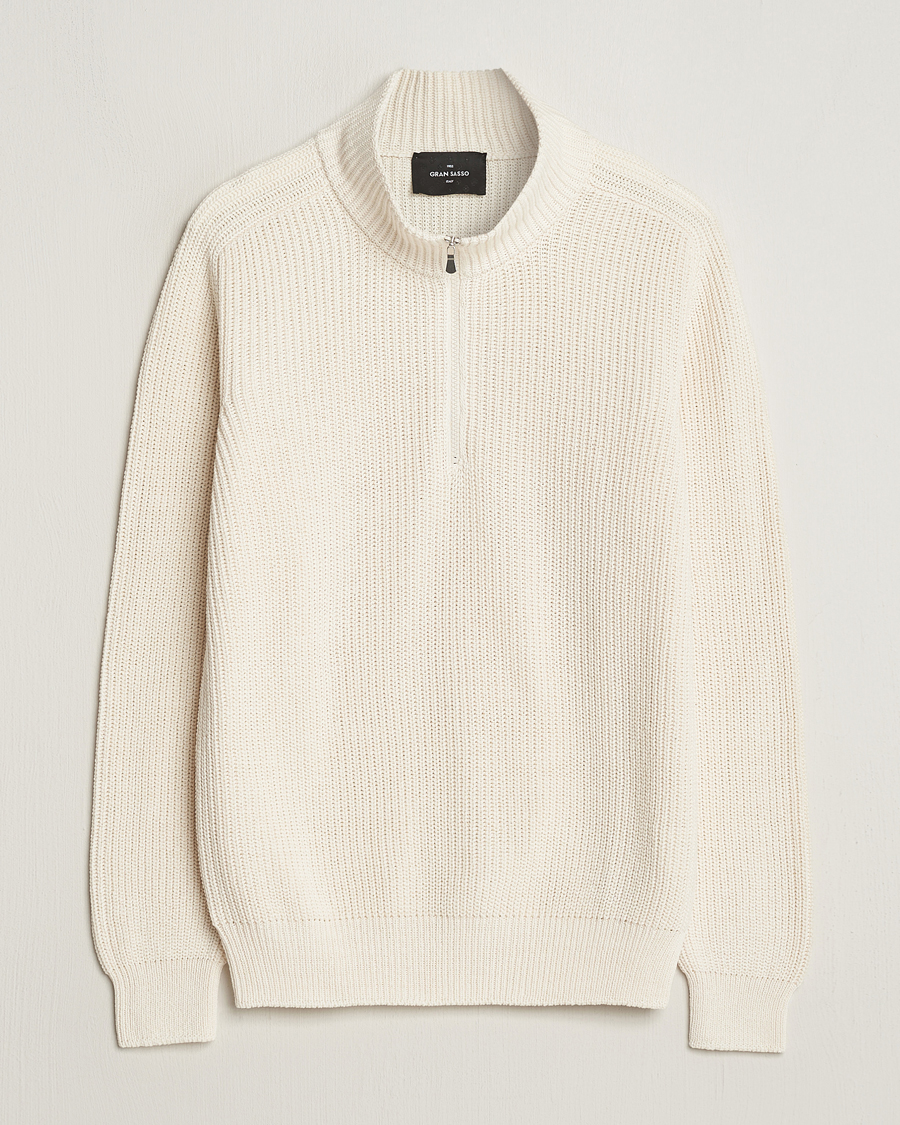 Men | Sweaters & Knitwear | Gran Sasso | Cotton Heavy Knitted Half Zip Cream