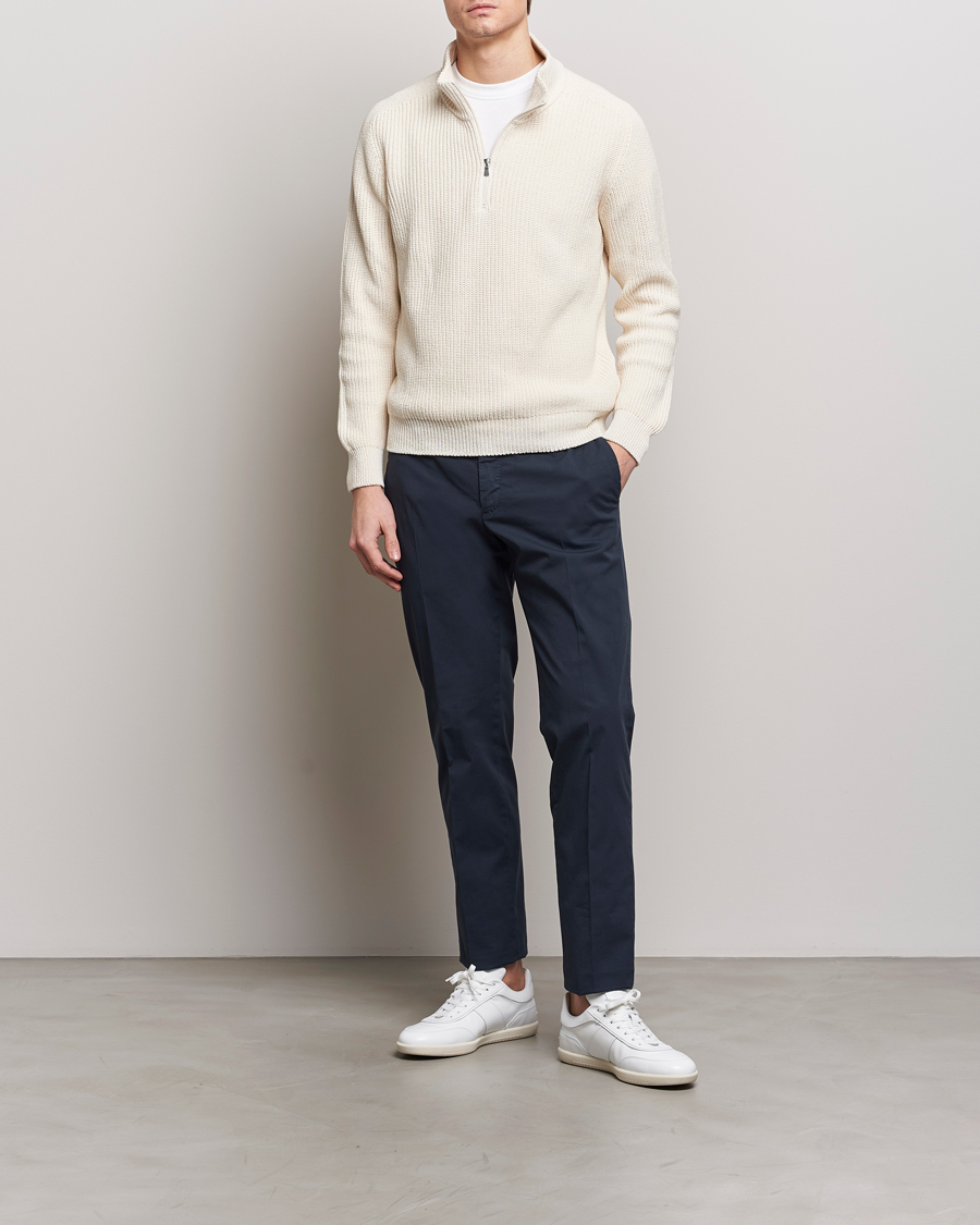 Men | Sweaters & Knitwear | Gran Sasso | Cotton Heavy Knitted Half Zip Cream