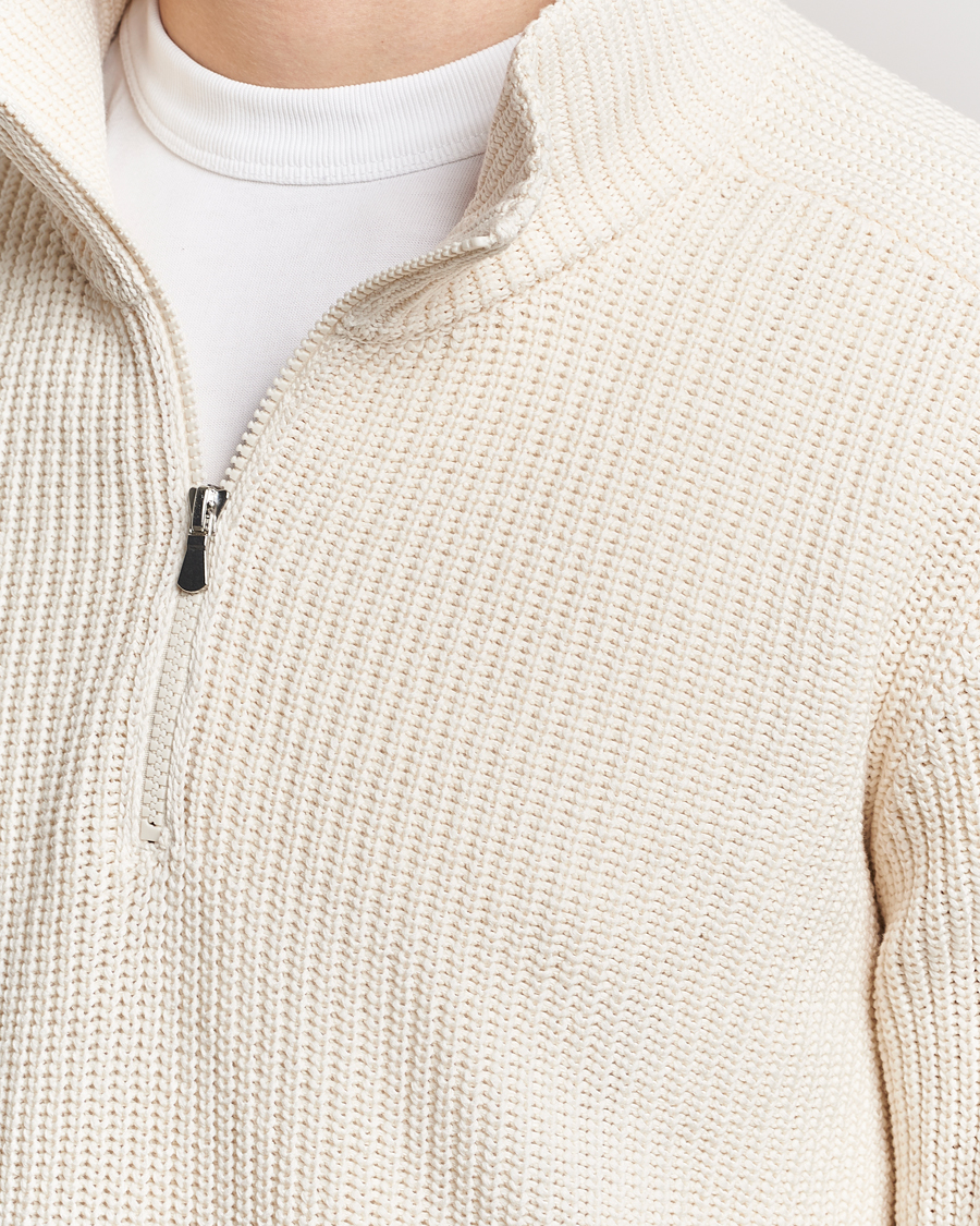 Men | Sweaters & Knitwear | Gran Sasso | Cotton Heavy Knitted Half Zip Cream