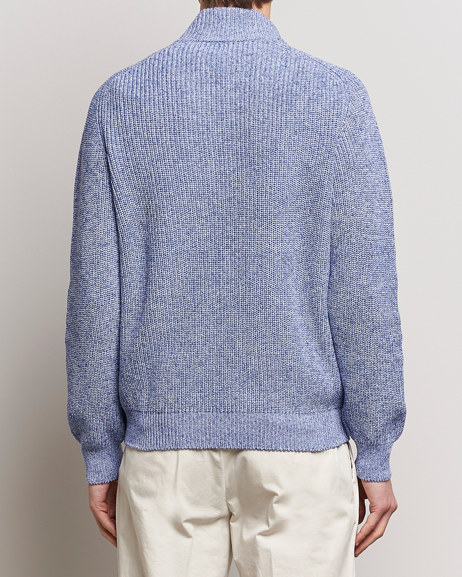 Men | Sweaters & Knitwear | Gran Sasso | Cotton Heavy Knitted Half Zip Blue Melange