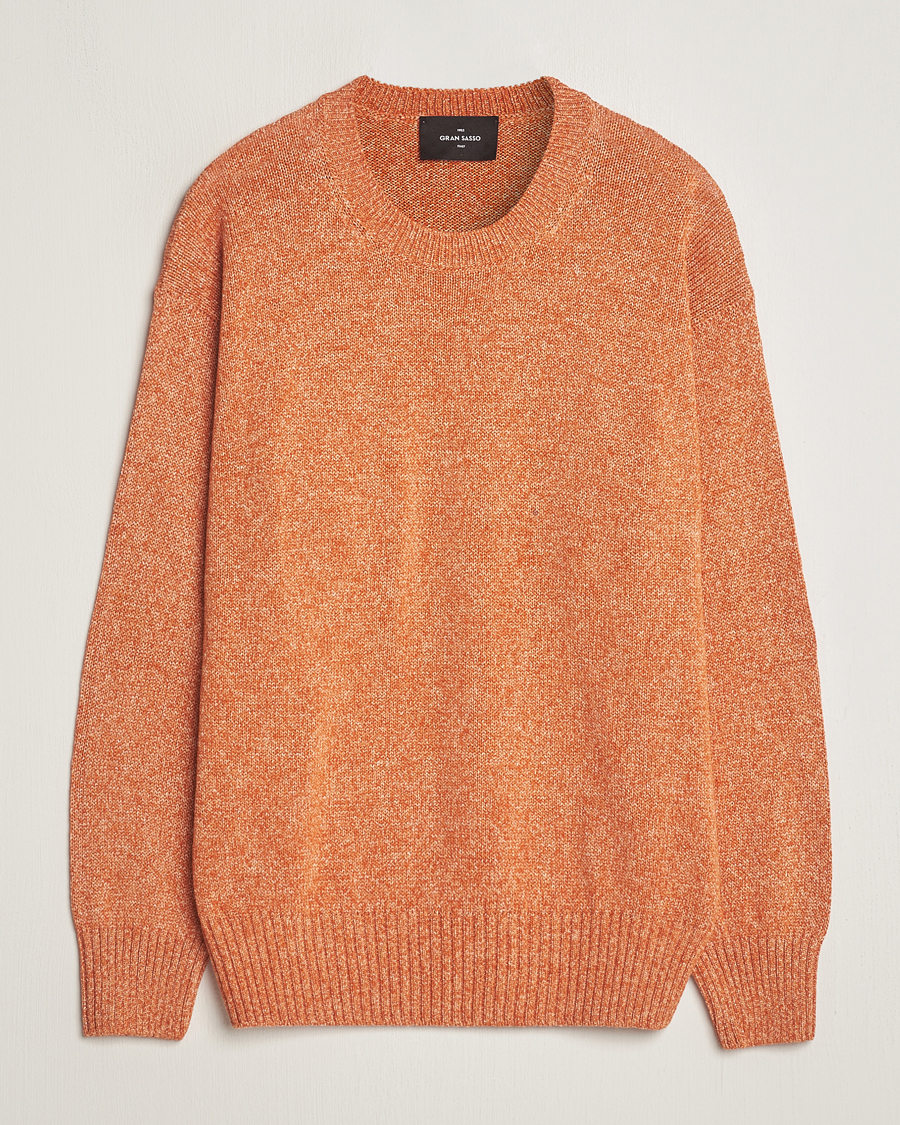 Men | Sweaters & Knitwear | Gran Sasso | Cotton Heavy Knitted Crew Neck Rust Melange