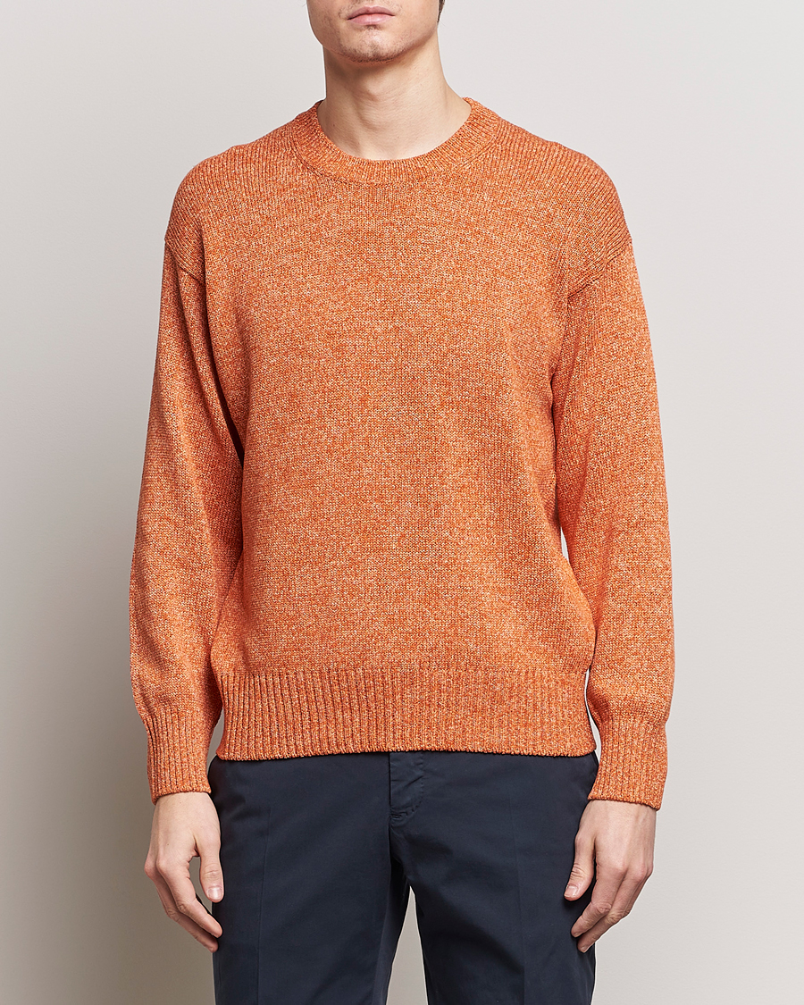Men | Sweaters & Knitwear | Gran Sasso | Cotton Heavy Knitted Crew Neck Rust Melange