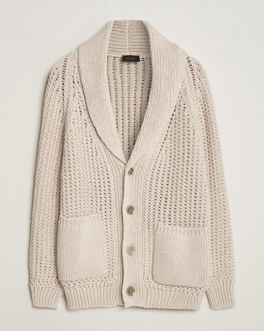 Men | Sweaters & Knitwear | Brioni | Cotton/Wool Shawl Cardigan Light Beige