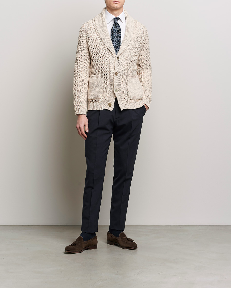 Men | Sweaters & Knitwear | Brioni | Cotton/Wool Shawl Cardigan Light Beige