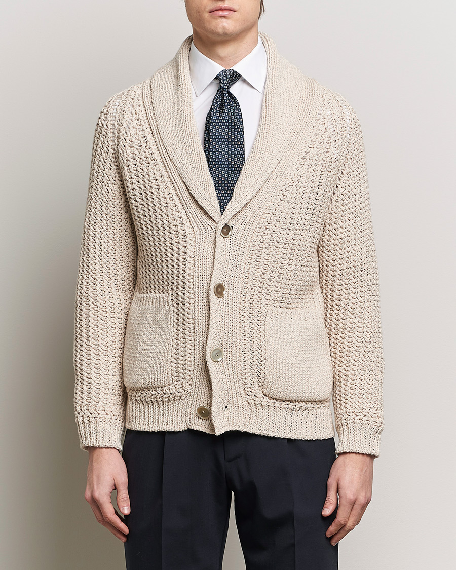 Men | Sweaters & Knitwear | Brioni | Cotton/Wool Shawl Cardigan Light Beige
