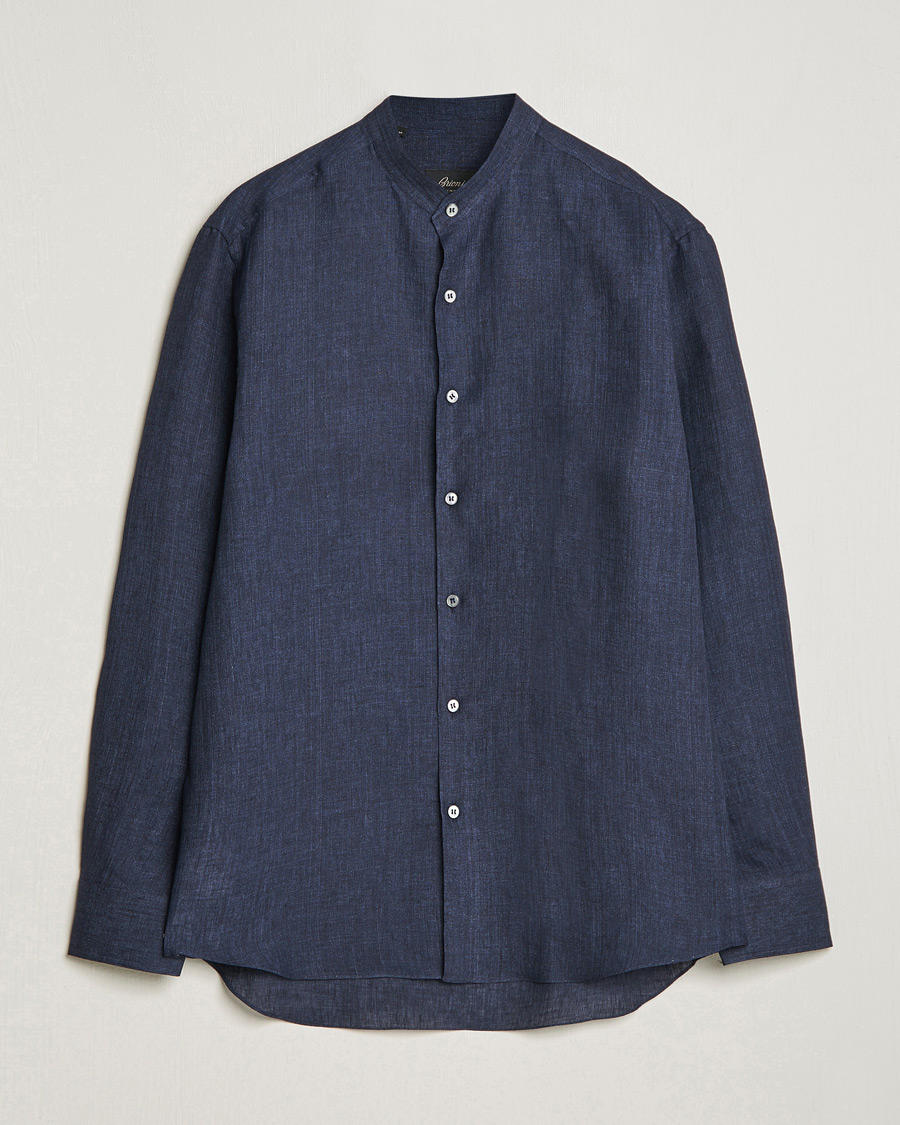 Men | Shirts | Brioni | Linen Guru Collar Shirt Navy