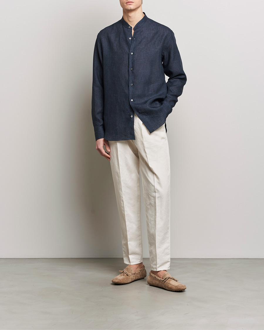 Men | Shirts | Brioni | Linen Guru Collar Shirt Navy
