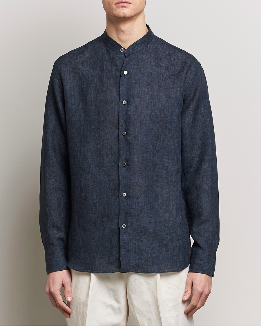 Men | Shirts | Brioni | Linen Guru Collar Shirt Navy