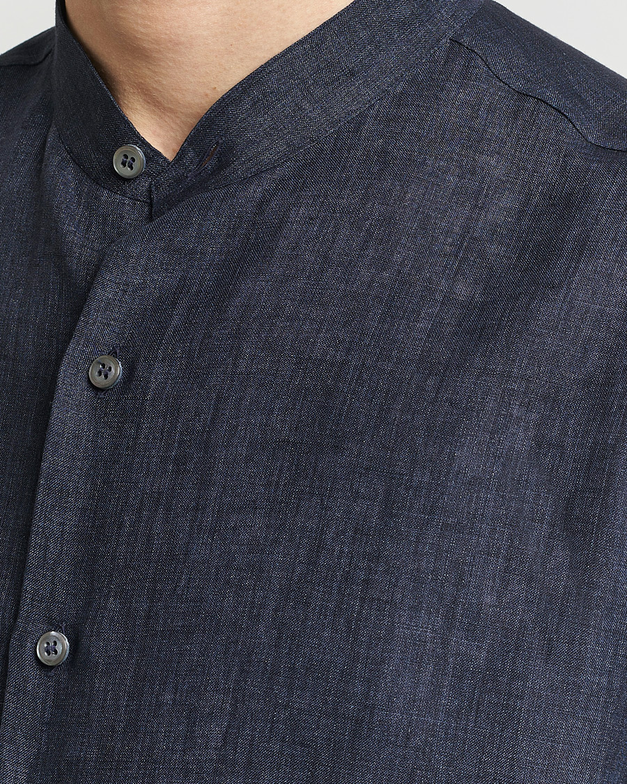Men | Shirts | Brioni | Linen Guru Collar Shirt Navy