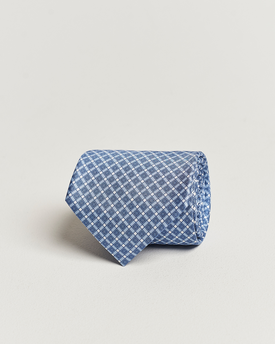 Men | Brioni Printed Silk Tie Blue Check | Brioni | Printed Silk Tie Blue Check