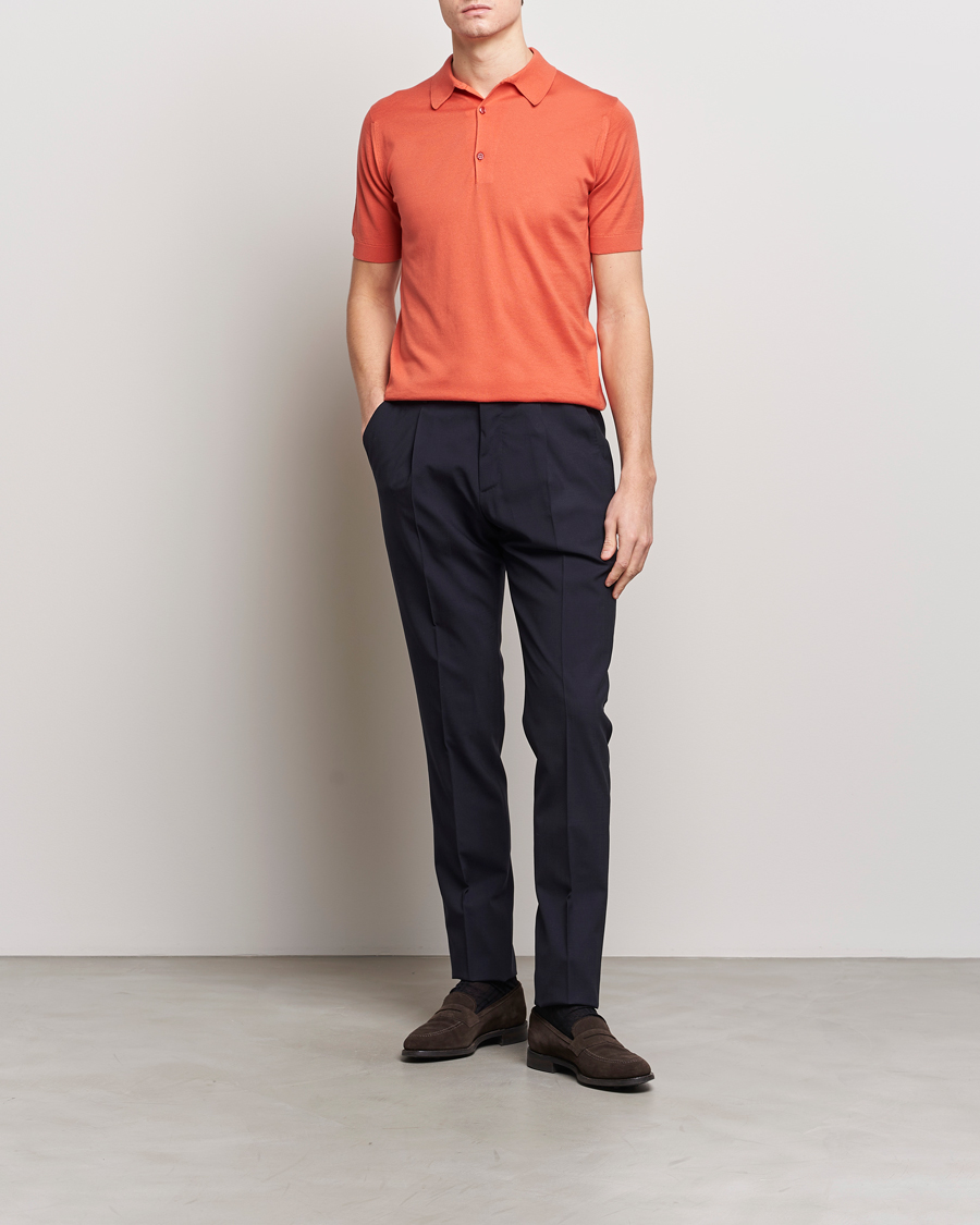 Men | Polo Shirts | John Smedley | Adrian Slim Fit Sea Island Polo Sundown Orange