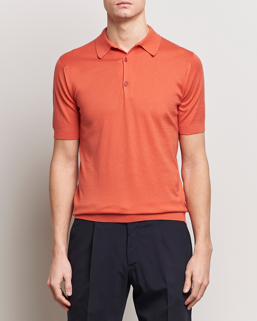 Men | Polo Shirts | John Smedley | Adrian Slim Fit Sea Island Polo Sundown Orange