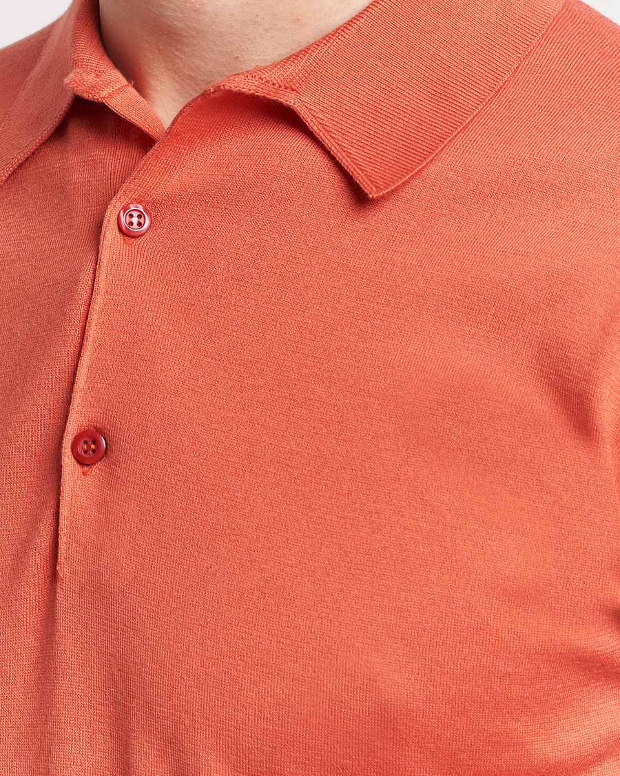 Men | Polo Shirts | John Smedley | Adrian Slim Fit Sea Island Polo Sundown Orange