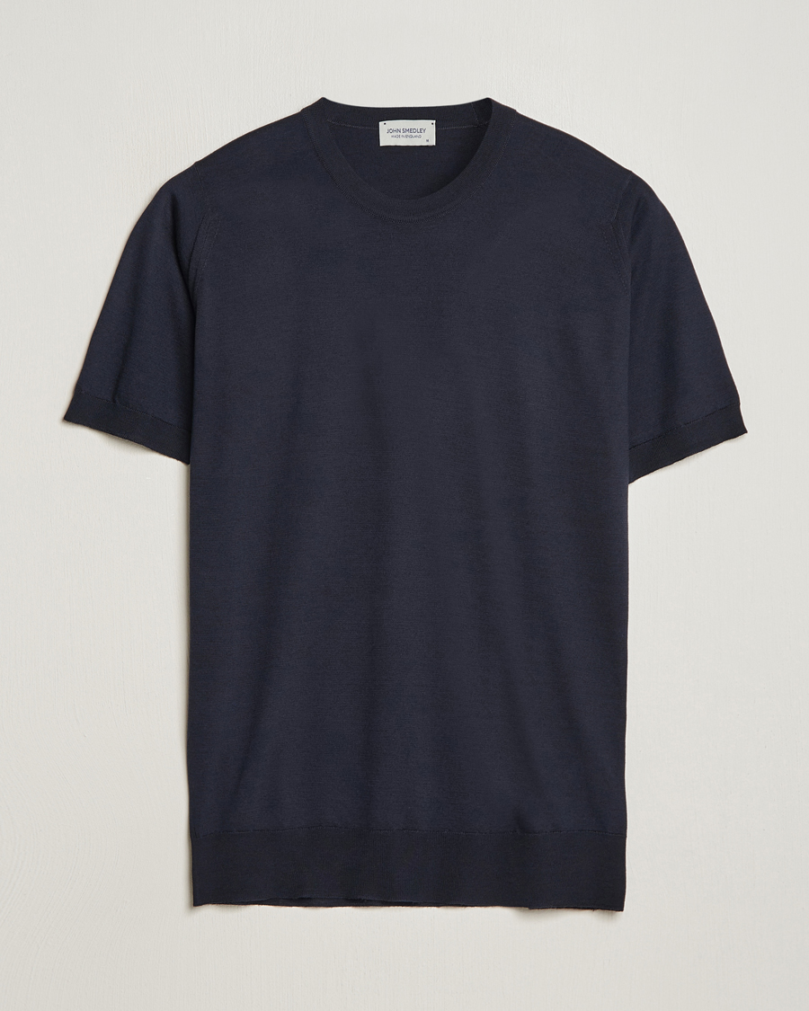 Men | T-Shirts | John Smedley | Hilcote Wool/Sea Island Cotton T-Shirt Navy