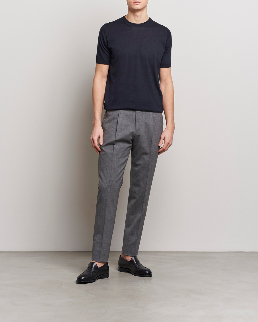 Men | T-Shirts | John Smedley | Hilcote Wool/Sea Island Cotton T-Shirt Navy