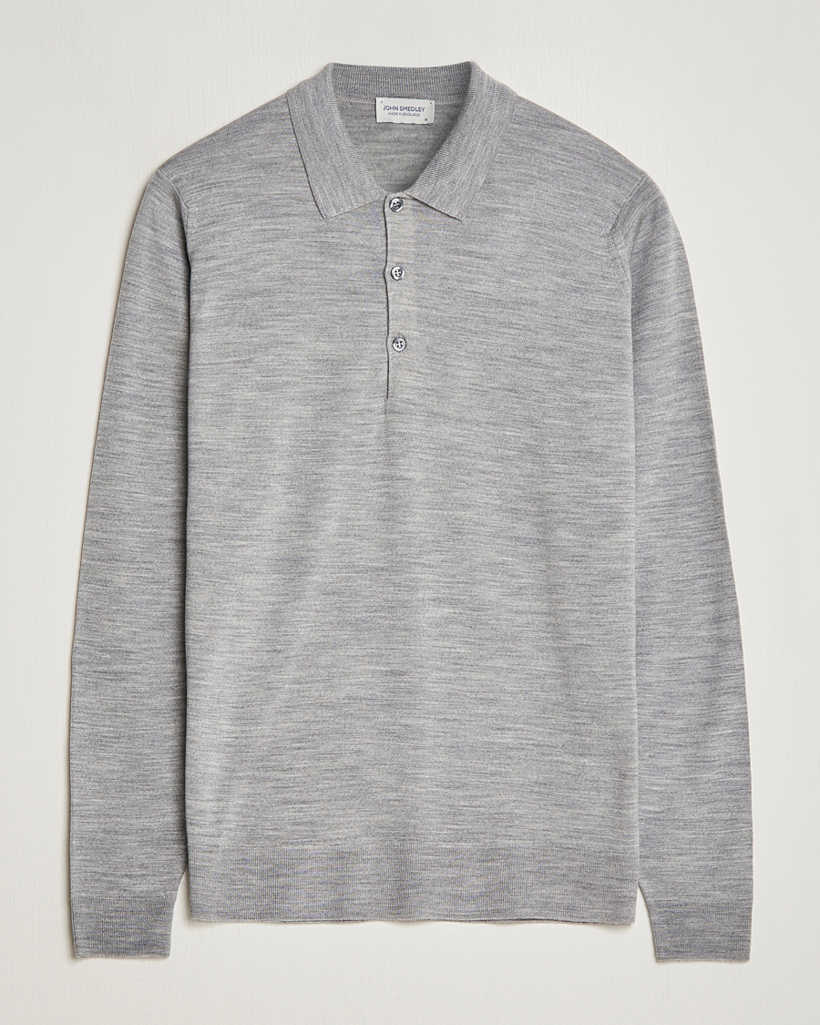 Men | Sweaters & Knitwear | John Smedley | Belper Extra Fine Merino Polo Pullover Silver