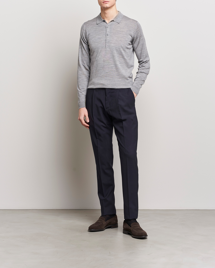 Men | Sweaters & Knitwear | John Smedley | Belper Extra Fine Merino Polo Pullover Silver