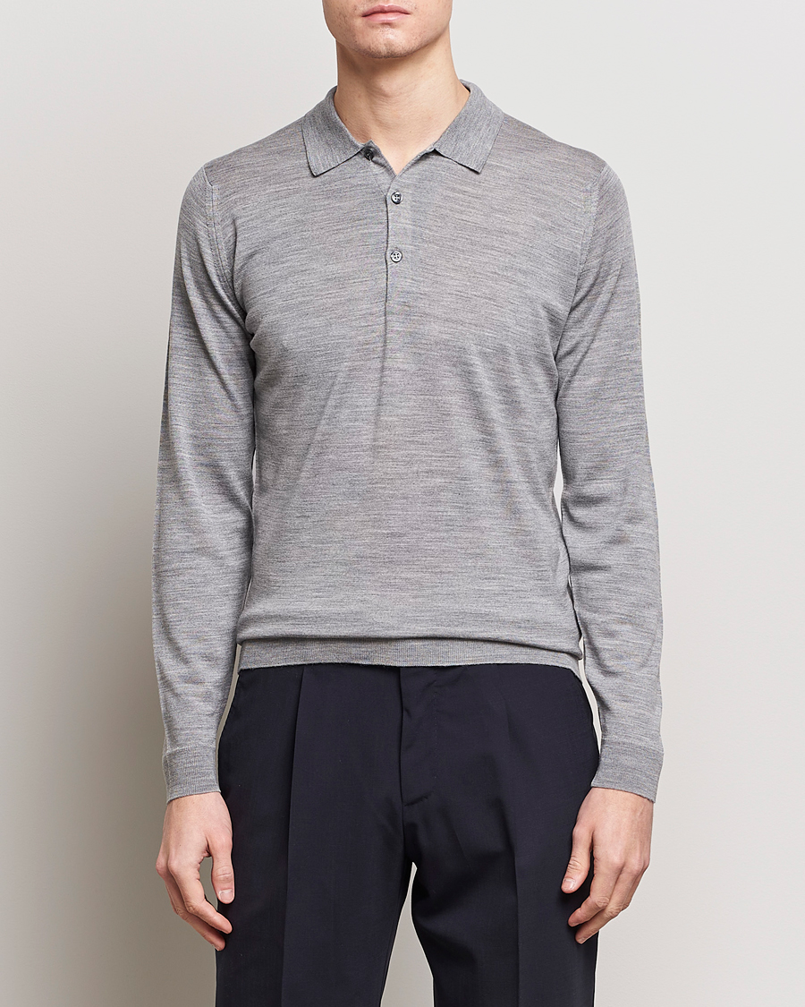 Men | Sweaters & Knitwear | John Smedley | Belper Extra Fine Merino Polo Pullover Silver